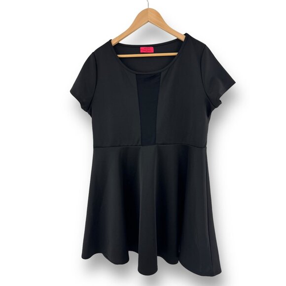 Size 1X 16 SEXY BLACK PEEK-A-BOO MESH PANEL FIT & FLARE DRESS Skater Club PLUS - Picture 2 of 6